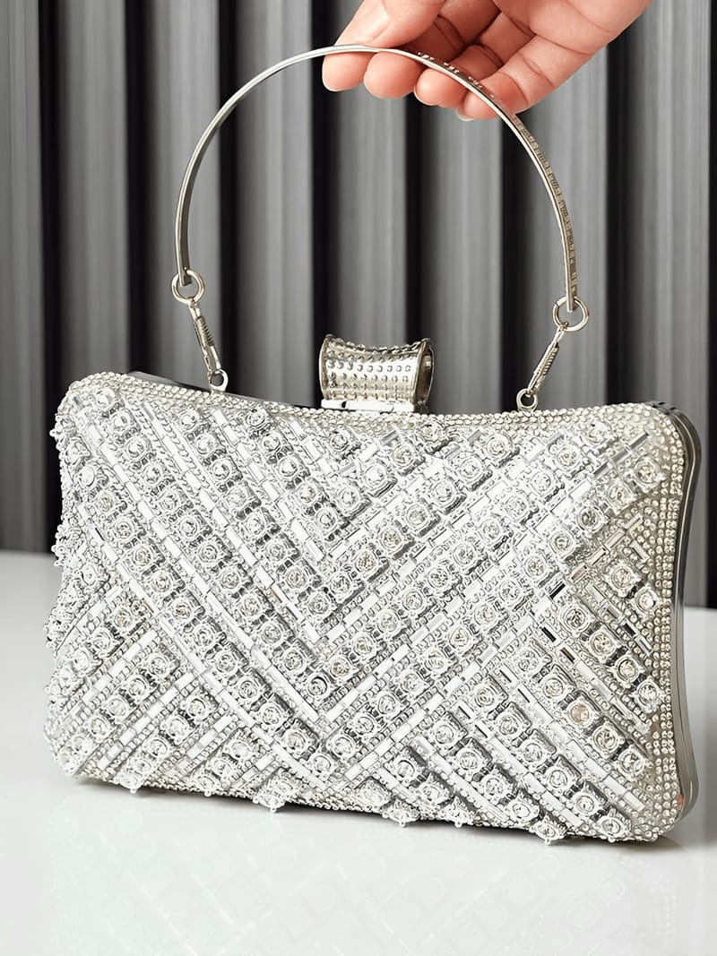 Bolsa Feminina Clutch Com Cristais e Alças Removíveis para Festa – Nayra