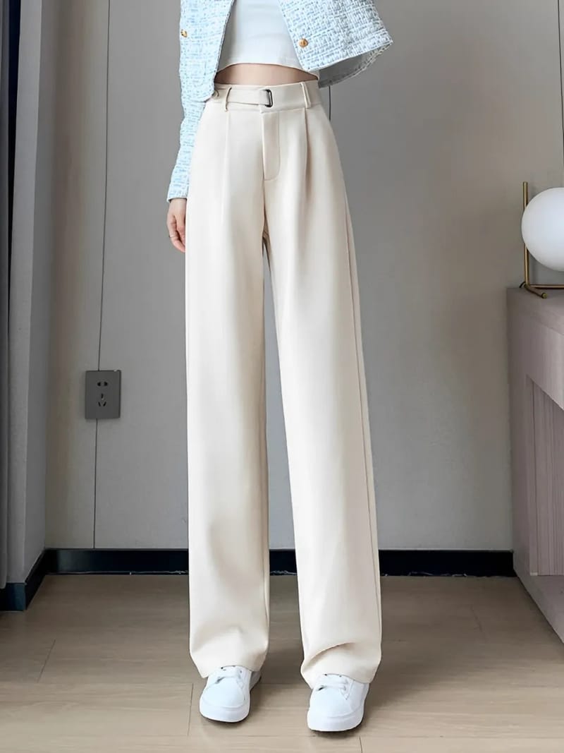 Calça Wide de Lã Batida com Cintura Alta de Elástico e Bolsos – Maysa