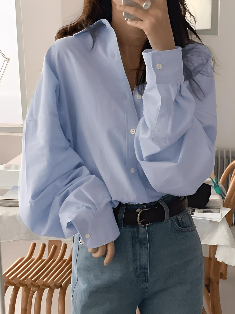 Camisa Oversized de Manga Longa com Colarinho Virado e Botões – Lane