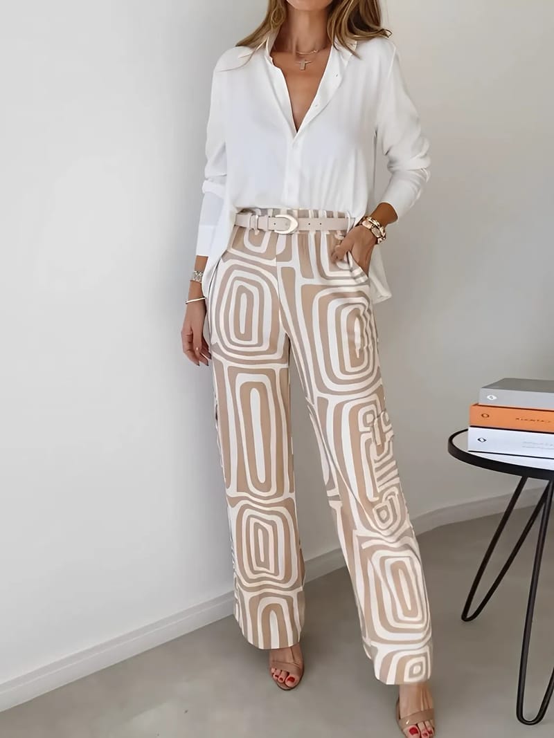 Conjunto com Camisa de Manga Longa e Calça Estampa Geométrica - Bianca