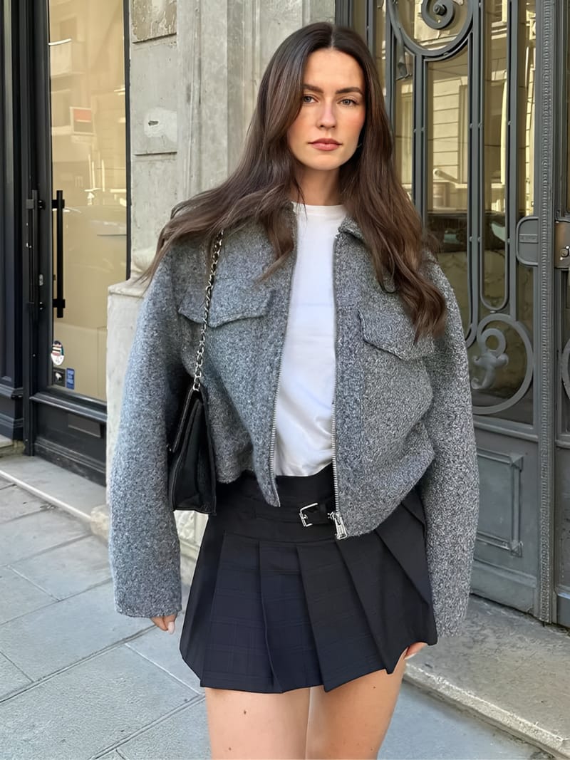 Jaqueta Feminina Bomber de Lã com Bolsos e Zíper - Jessy